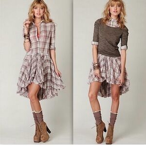 Free People Fp One Pink Plaid Hi - Low Button Up Shirt Dress Size Xs • S